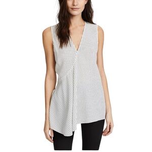 NWT Theory Women’s Ivory Fluid Pinstripe Silk Sleeveless Black Ivory Top sz Med